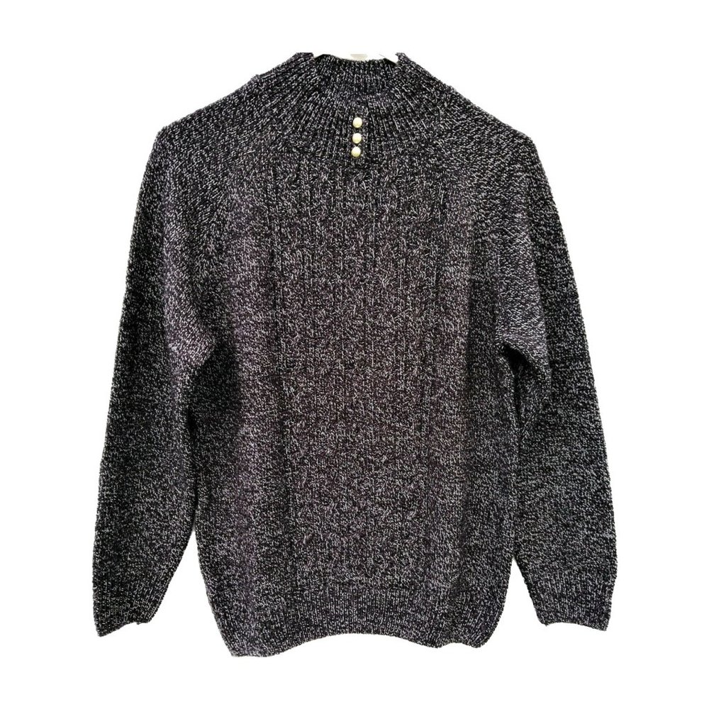 NEW Karen Scott Women's Petite L Imitation-Pearl Button Sweater Black MSRP $39
